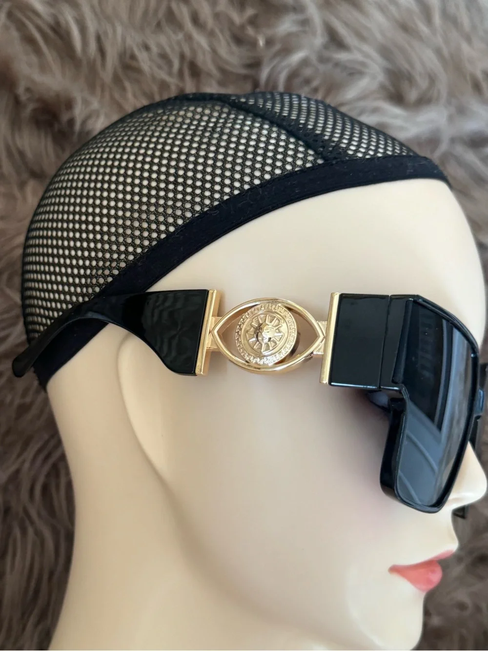 Futuristic sunglasses oversized celestial with gold sun on sides